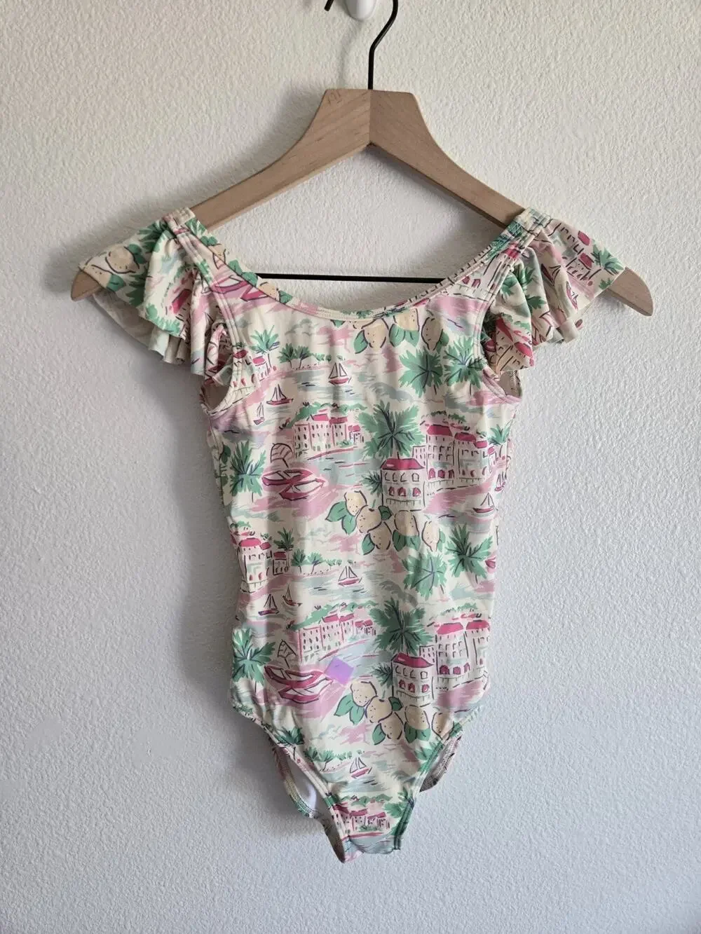 Boden Girls Flutter Sleeve Swim Bathing Suit One Piece 7-8y Mediterranean Scenic